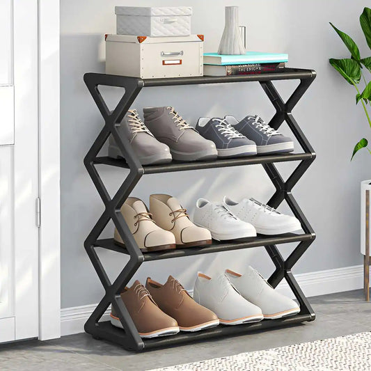4 Tier X shaped, Dust proof Shoe Storage Rack, Hot Multifunctional Rack for Dorm Entryways Hallways Bedrooms