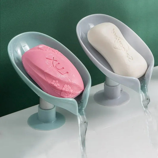 2pcs Drain Soap Holder Leaf Shape, Suction Cup Tray Drying Rack for Shower Sponge Container, Kitchen Bathroom Accessories