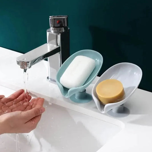 2pcs Drain Soap Holder Leaf Shape, Suction Cup Tray Drying Rack for Shower Sponge Container, Kitchen Bathroom Accessories