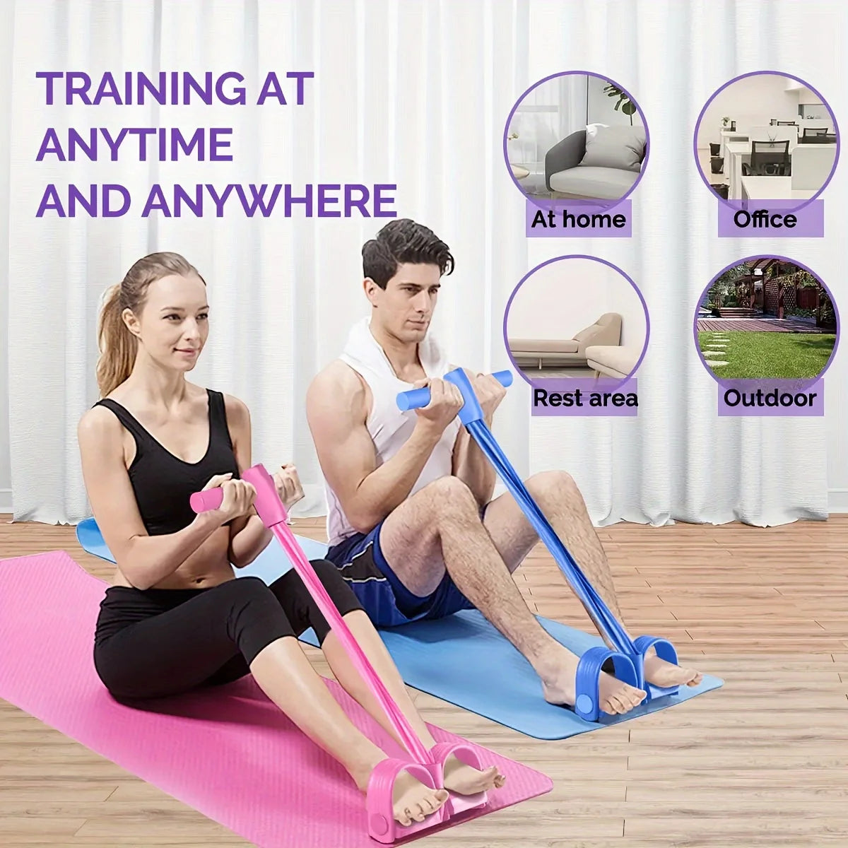 Foot Pedal Tension Bands Home Gym Resistance Bands 4 Elastic Pull Straps, Tension Rope for Full Body Workouts and Abdominal