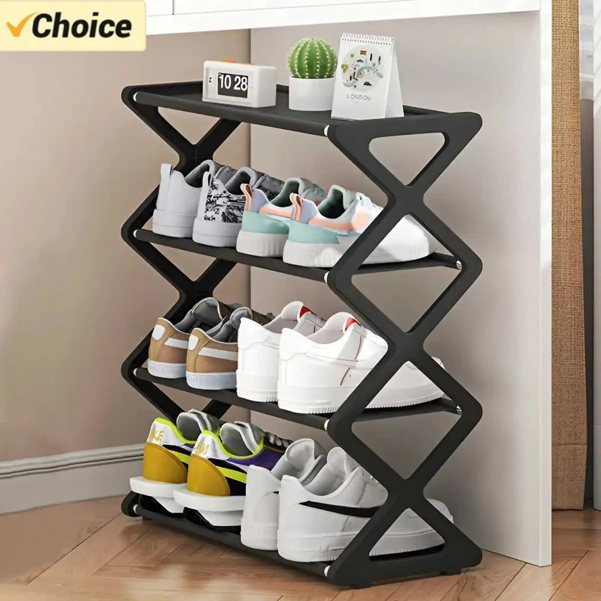 4 Tier X shaped, Dust proof Shoe Storage Rack, Hot Multifunctional Rack for Dorm Entryways Hallways Bedrooms
