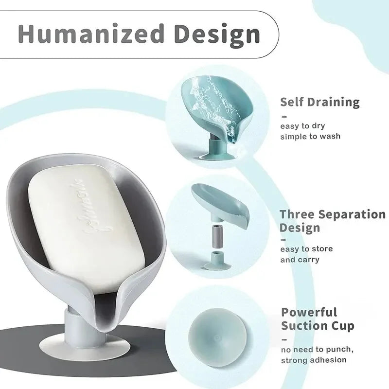 2pcs Drain Soap Holder Leaf Shape, Suction Cup Tray Drying Rack for Shower Sponge Container, Kitchen Bathroom Accessories