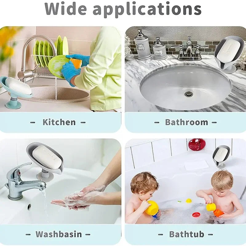 2pcs Drain Soap Holder Leaf Shape, Suction Cup Tray Drying Rack for Shower Sponge Container, Kitchen Bathroom Accessories
