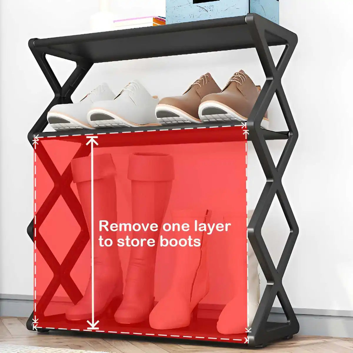 4 Tier X shaped, Dust proof Shoe Storage Rack, Hot Multifunctional Rack for Dorm Entryways Hallways Bedrooms