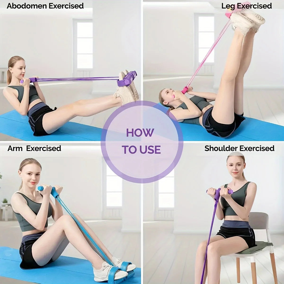 Foot Pedal Tension Bands Home Gym Resistance Bands 4 Elastic Pull Straps, Tension Rope for Full Body Workouts and Abdominal