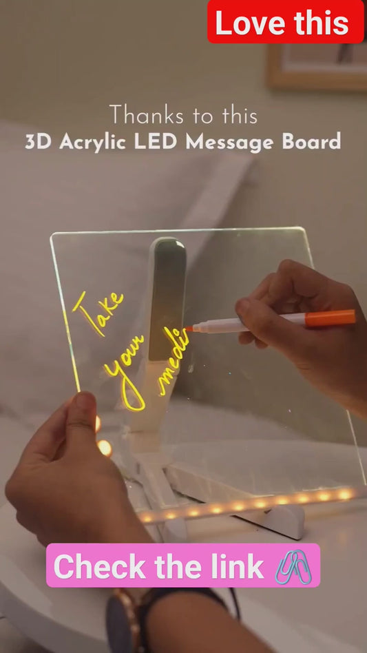 Acrylic Rewritable LED Board , DIY Children's Glowing Drawing Board,  Message Lamp With 7 Colorful Pens Light Up